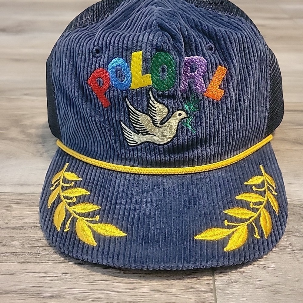 Polo Ralph Lauren Navy Corduroy Peace Love Dove Trucker Baseball Hat Cap O/S NEW